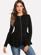 Load image into Gallery viewer, O-Ring Zip Up Tiered Layer Hem Coat