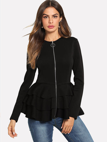 O-Ring Zip Up Tiered Layer Hem Coat