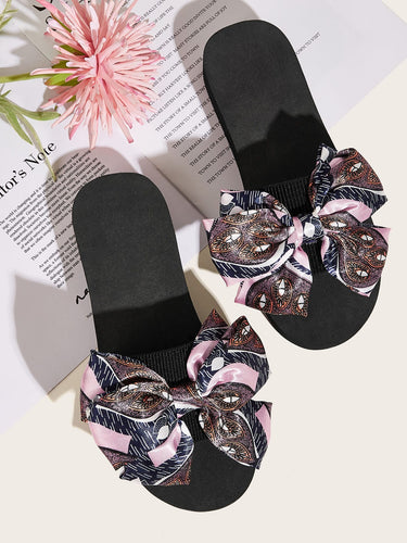 Open Toe Bow Decor Sliders