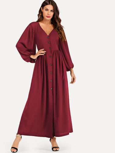 Bishop Sleeve Button Through Maxi Dress