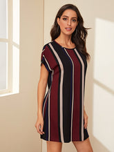 Load image into Gallery viewer, Striped Batwing Sleeve Tunic Dress