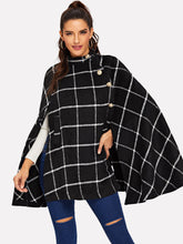 Load image into Gallery viewer, Button Front Plaid Print Cape Coat