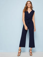 Load image into Gallery viewer, Self Tie Slit Side Surplice Jumpsuit