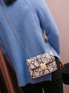 Snakeskin Print Flap Chain Bag