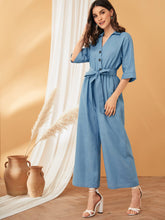 Load image into Gallery viewer, Belted Wide Leg Shirt Jumpsuit