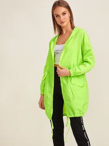 Drawstring Neon Yellow Windbreaker Coat