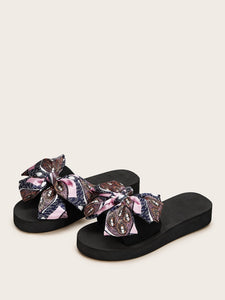 Open Toe Bow Decor Sliders