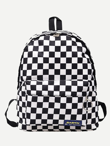 Checker Metal Ring Detail Backpack