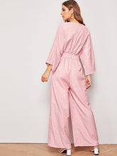 Load image into Gallery viewer, Striped Zip Back Belted Jumpsuit