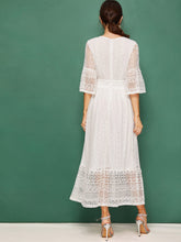 Load image into Gallery viewer, Bell Sleeve Button Detail Lace Dress