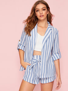 Notched Collar Vertical-stripe Blazer