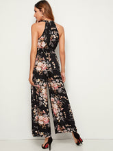 Load image into Gallery viewer, Botanical Print Wide Leg Halter Jumpsuit