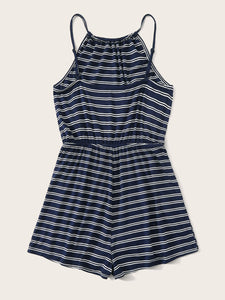 Blouson Waist Striped Halter Romper