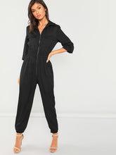 Load image into Gallery viewer, Zip Up Pocket Front Elastic Waist Jumpsuit