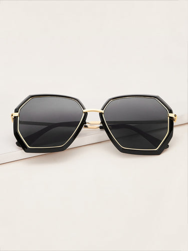 Polygon Frame Flat Lens Sunglasses