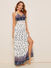 Load image into Gallery viewer, Lace Detail Waist Tribal Split Thigh Slip Dress