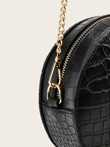 Croc Embossed Chain Round Crossbody Bag