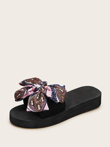 Open Toe Bow Decor Sliders