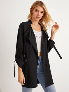 Zip Detail Waterfall Collar Trench Coat