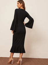 Load image into Gallery viewer, Bell Sleeve Fishtail Hem Solid Dress