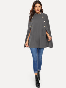 Double Button Mock Poncho Coat