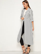 Load image into Gallery viewer, Shawl Collar Roll-up Sleeve Split Side Belted Striped Coat