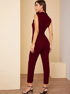 Buttoned Pocket Patched Belted Utility Jumpsuit