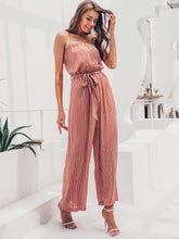 Load image into Gallery viewer, Simplee Striped Belted Wide Leg Tube Jumpsuit