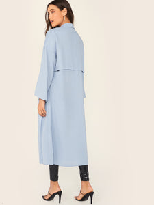 Notch Collar Open Front Button Detail Trench Coat