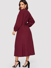 Load image into Gallery viewer, Bishop Sleeve Button Up Self Belted Dress