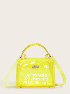 Slogan Print Flap Satchel Bag