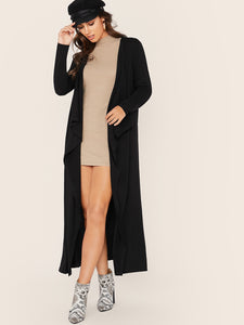 Solid Waterfall Neck Longline Coat