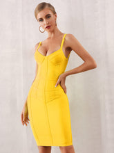 Load image into Gallery viewer, Adyce Neon Yellow Zip Back Bustier Bandage Dress