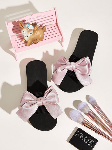 Bow Decor Open Toe Sliders