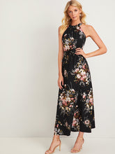 Load image into Gallery viewer, Floral Print Tie Back Belted Maxi Dress