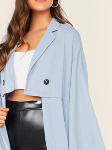 Notch Collar Open Front Button Detail Trench Coat