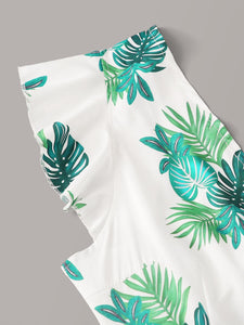 Tropical Print Ruffle Trim Romper