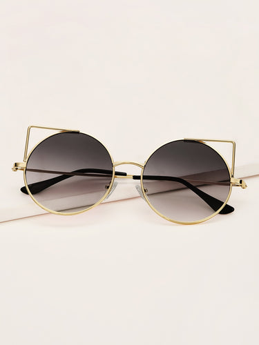 Cat Design Round Frame Sunglasses With Case