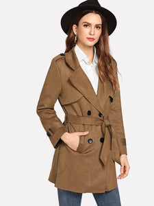 Plain Double Breasted Epaulette Coat