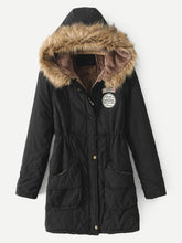 Load image into Gallery viewer, Faux Fur Drawstring Waist Parka Coat