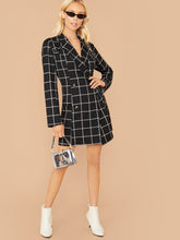 Load image into Gallery viewer, Grid Print Double Breasted Front Blazer Dress