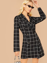 Load image into Gallery viewer, Grid Print Double Breasted Front Blazer Dress