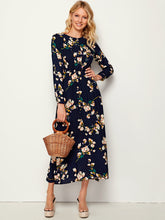 Load image into Gallery viewer, Allover Floral Print Elastic Waist Plicated Dress