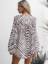 Load image into Gallery viewer, Simplee Zebra Print Lace Up Bishop Sleeve Top