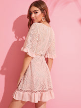 Load image into Gallery viewer, Bell Sleeve Ruffle  Trim Lace Dress