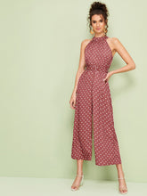 Load image into Gallery viewer, Polka Dot Belted Wide Leg Halter Jumpsuit