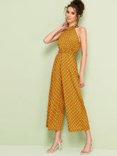 Load image into Gallery viewer, Polka Dot Belted Wide Leg Halter Jumpsuit