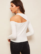 Load image into Gallery viewer, Asymmetric Cutout Neck Ribbed T-shirt