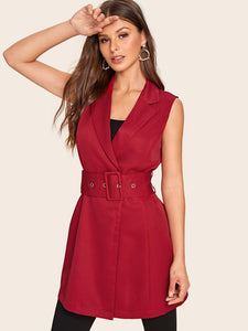 Adjustable Belted Sleeveless Blazer