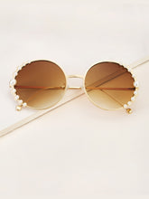 Load image into Gallery viewer, Faux Pearl Decor Round Frame Sunglasses